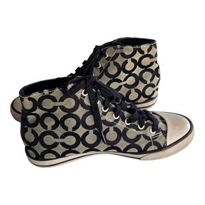 Coach Cardinal High Top Sneakers Women Sz 8B Black White Signature Logo …